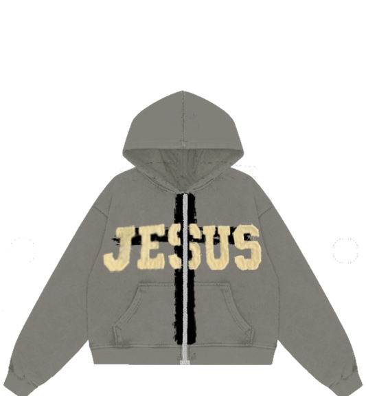 “Say His Name” JESUS Zip-Up Gray